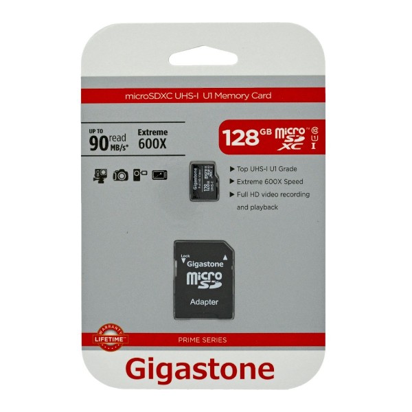Gigastone MicroSDXC UHS-1 128GB Κάρτα Μνήμης C10 Prime Series με SD Αντάπτορα up to 90 MB/s 